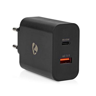 Oplader / Snellaad functie / 2.0 / 2.25/ 3.25 A / Outputs  2 / USB-A / USB-C /65 W / Automatische Voltage Selectie