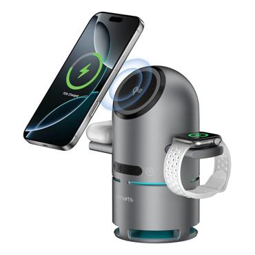 4smarts 541602 oplader til mobil enhed Hovedtelefoner, Headset, Smartphone, SmartWatch Grå Vekselstrøm Trådløs opladning Indendørs