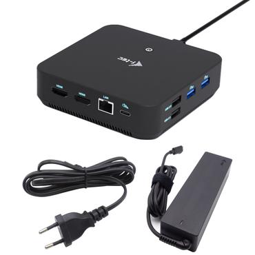 i-tec USB-C DP Dual HDMI Docking Station with Power Delivery 100 W + Universal Charger 100W Ledningsf&oslash;rt USB 3.2 Gen 2 (3.1 Gen 2) Type-C Sort