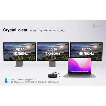 i-tec USB-C DP Dual HDMI Docking Station with Power Delivery 100 W + Universal Charger 100W Ledningsf&oslash;rt USB 3.2 Gen 2 (3.1 Gen 2) Type-C Sort