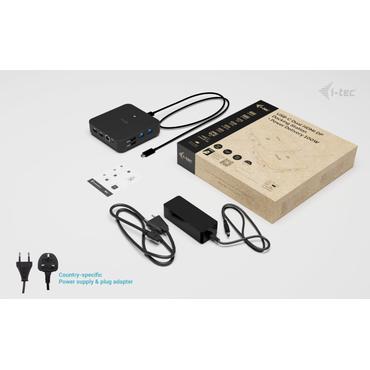 i-tec USB-C DP Dual HDMI Docking Station with Power Delivery 100 W + Universal Charger 100W Ledningsf&oslash;rt USB 3.2 Gen 2 (3.1 Gen 2) Type-C Sort