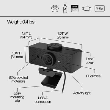 HP 620 - Webcam - vippe - farve - 4 MP - 1920 x 1080 - audio - USB 3.0