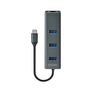 Savio AK-57 USB-C - 3 x USB-A HUB with RJ-45 Gigabit Ethernet adapter 5000 Mbit/s grey 2 x USB 3.2 Gen 2 (3.1 Gen 2) Type-C 1000 Mbit/s Grå