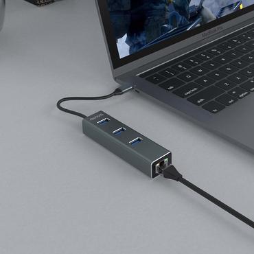 Savio AK-57 USB-C - 3 x USB-A HUB with RJ-45 Gigabit Ethernet adapter 5000 Mbit/s grey 2 x USB 3.2 Gen 2 (3.1 Gen 2) Type-C 1000 Mbit/s Grå