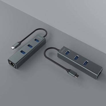 Savio AK-57 USB-C - 3 x USB-A HUB with RJ-45 Gigabit Ethernet adapter 5000 Mbit/s grey 2 x USB 3.2 Gen 2 (3.1 Gen 2) Type-C 1000 Mbit/s Grå