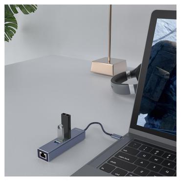 Savio AK-57 USB-C - 3 x USB-A HUB with RJ-45 Gigabit Ethernet adapter 5000 Mbit/s grey 2 x USB 3.2 Gen 2 (3.1 Gen 2) Type-C 1000 Mbit/s Grå