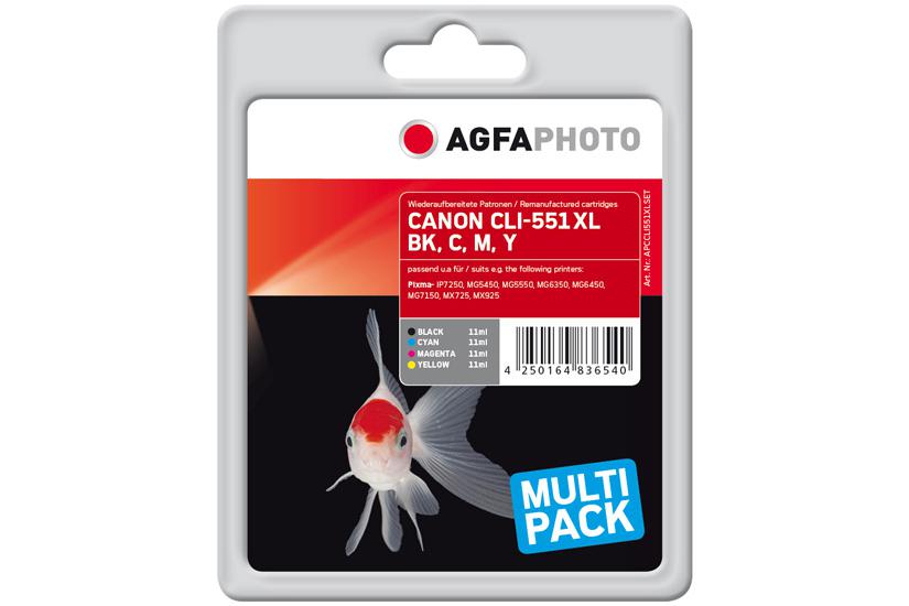 AgfaPhoto Multi pack - 4-pack - svart, gul, cyan, magenta - kompatibel - bläckpatron (alternativ för: Canon 6443B001, Canon 6444B001, Canon 6445B001, Canon 6446B001, Canon CLI-551BK XL, Canon CLI-551C XL, Canon CLI-551M XL, Canon CLI-551Y XL)