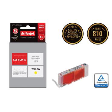 Activejet ACC-551YN bl&aelig;k (Canon CLI-551Y udskiftning; Supreme; 15 ml; gul)