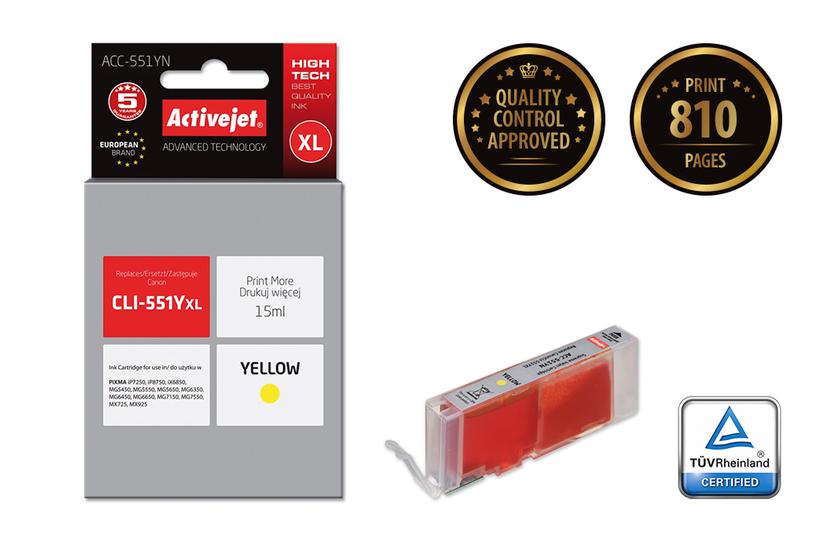 Activejet ACC-551YN bl&aelig;k (Canon CLI-551Y udskiftning; Supreme; 15 ml; gul)