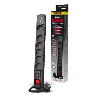 ACAR W2436 overspændingsbeskytter Sort 6 AC stikkontakt(er) 230 V 1,5 m