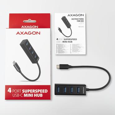 Axagon HUE-M1C interface hub USB 3.2 Gen 1 (3.1 Gen 1) Type-C 5000 Mbit/s Sort