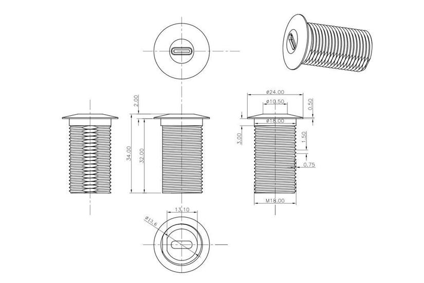 USB-C Desk socket with 0,3m