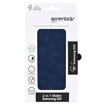 Essentials Samsung Galaxy S25 PU wallet, detachable, 3 cards, blue