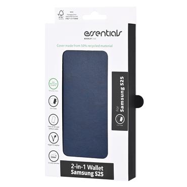 Essentials Samsung Galaxy S25 PU wallet, detachable, 3 cards, blue