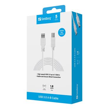Sandberg 509-23 USB-kabel USB 3.2 Gen 1 (3.1 Gen 1) 1,8 m USB A USB B Hvid
