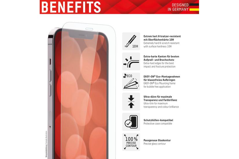 Displex Screen Protector (10H) for Apple iPhone iPhone 13/13 Pro/14/16e/17e, Eco Mounting Frame, scratch resistant
