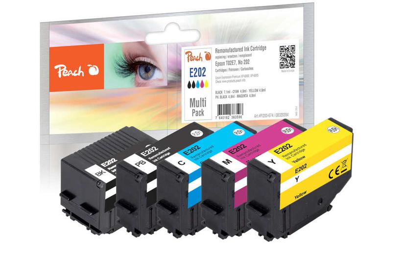 Peach PI200-674 bl&aelig;kpatron 5 stk Kompatibel Standard udbytte Sort, Bl&aring;, Magenta, Gul