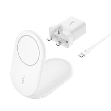Belkin BoostCharge tr&aring;dl&ouml;st laddst&auml;ll - magnetisk, hopf&auml;llbar, med Qi2 - + v&auml;xelstr&ouml;msadapter - 15 Watt