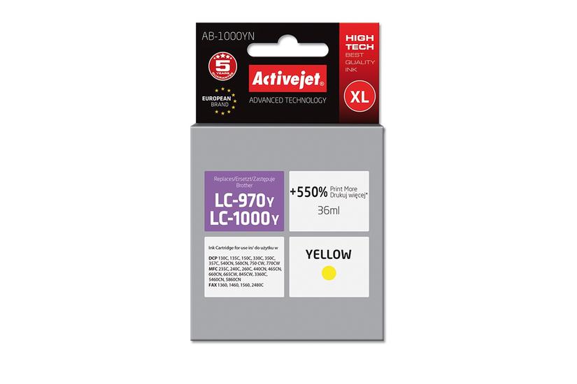 Activejet AB-1000YN bl&aelig;k (erstatning Brother LC1000Y/970Y; Supreme; 36 ml; gul)