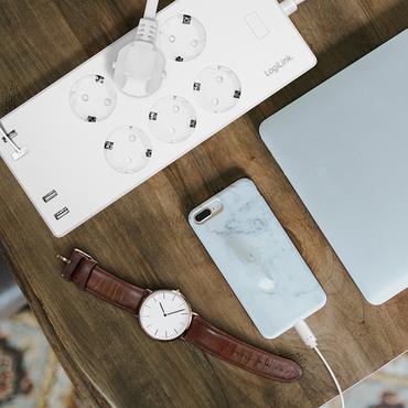 LogiLink SH0105 smart str&oslash;mskinne 6 AC stikkontakt(er) Type F 1,8 m 4 2400 W Hvid