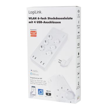 LogiLink SH0105 smart str&oslash;mskinne 6 AC stikkontakt(er) Type F 1,8 m 4 2400 W Hvid