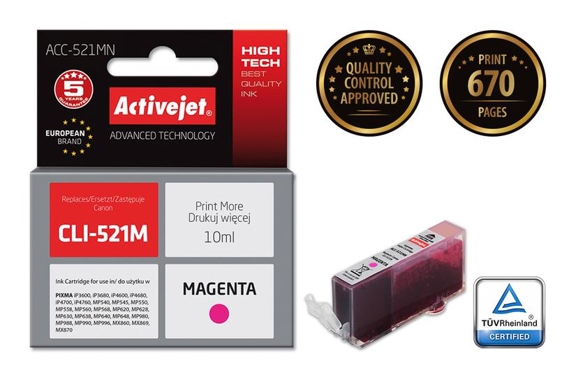 Activejet ACC-521MN bl&aelig;k (Canon CLI-521M erstatning; Supreme; 10 ml; r&oslash;d)