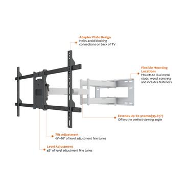Multibrackets M Universal Long Reach Arm konsol - fullst&auml;ndig r&ouml;relse - f&ouml;r platt panel - vit