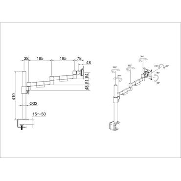 Multibrackets M VESA Deskmount Officeline Single II monteringssats - f&ouml;r LCD-display - vit
