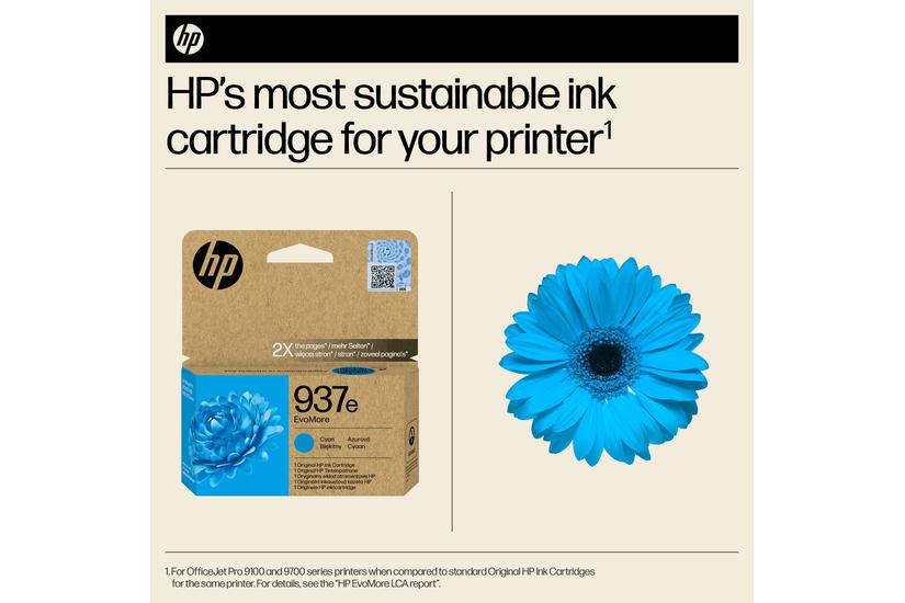 HP Original 937e EvoMore-blækpatron, cyan