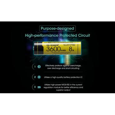Nitecore BATTERY RECH. LI-ION 3.6V/NL1836HP(3600MAH) genopladeligt batteri Lithium-Ion (Li-Ion) 3,6 V