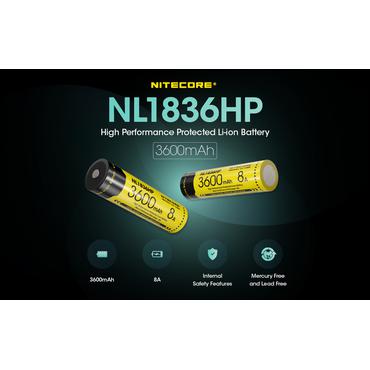 Nitecore BATTERY RECH. LI-ION 3.6V/NL1836HP(3600MAH) genopladeligt batteri Lithium-Ion (Li-Ion) 3,6 V