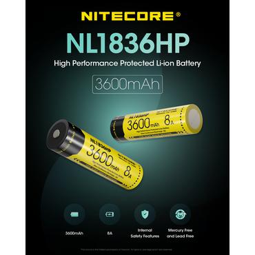 Nitecore BATTERY RECH. LI-ION 3.6V/NL1836HP(3600MAH) genopladeligt batteri Lithium-Ion (Li-Ion) 3,6 V