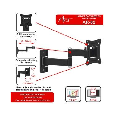 ART AR-82 - beslag - justerbar arm - f&ouml;r LCD TV - sort