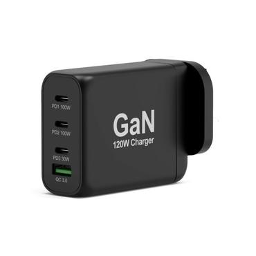 PORT Connect str&ouml;madapter - GaN-teknik - USB typ A, 3 x USB-C - 120 Watt