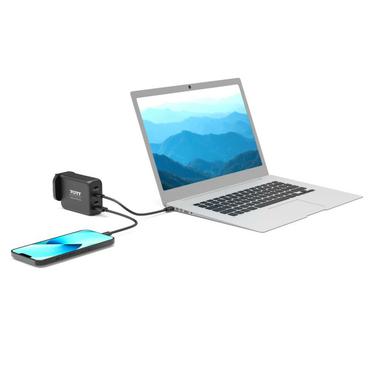PORT Connect str&ouml;madapter - GaN-teknik - USB typ A, 3 x USB-C - 120 Watt