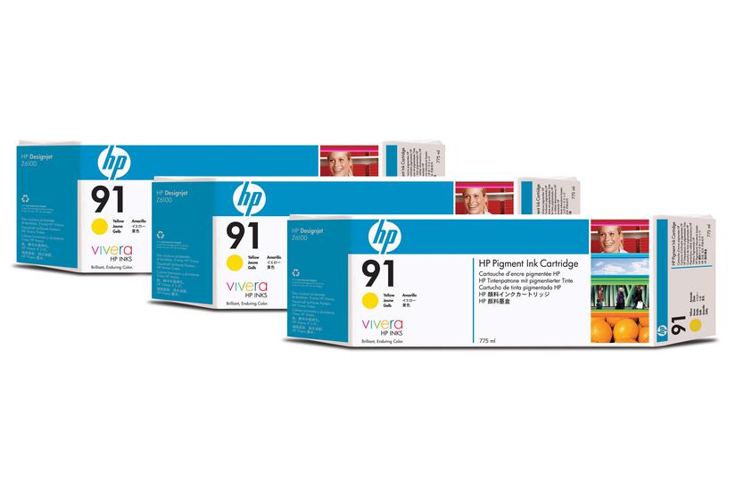 HP 91 - 3-pack - gul - original - bl&auml;ckpatron
