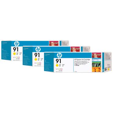 HP 91 - 3-pack - gul - original - bl&auml;ckpatron