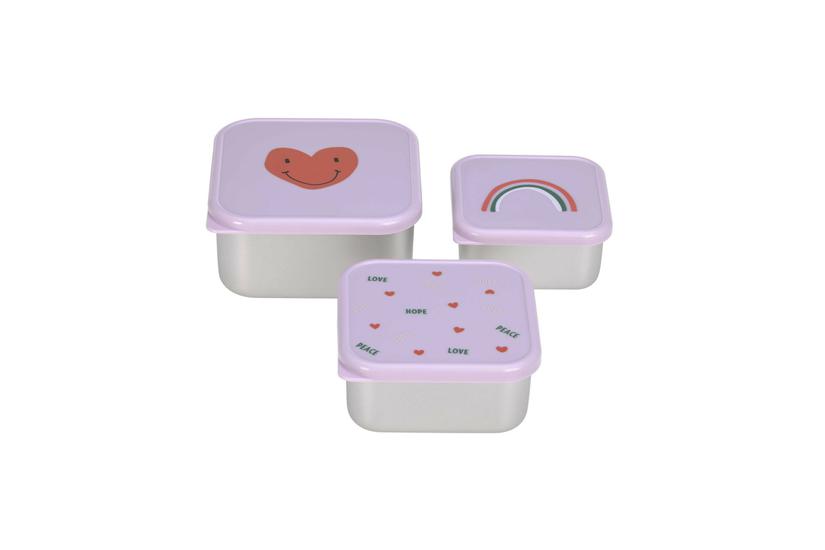 Lassig Pojemnik na przekąski snackbox ze stali nierdzewnej 3 szt. Happy Rascals Heart lavender
