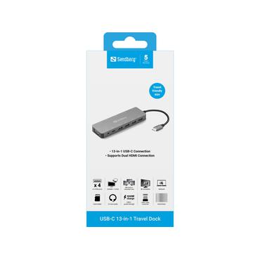 Sandberg 13-in-1 - dockningsstation - USB-C - HDMI, VGA - 100Mb LAN