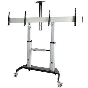 StarTech.com Dual TV Cart for 37-60in VESA TVs up to 110lb (50kg) each, Height Adjustable TV Mount, Mobile Display Cart w/ Webcam & Equipment Shelves, Lockable Casters, TV Cart on Wheels
