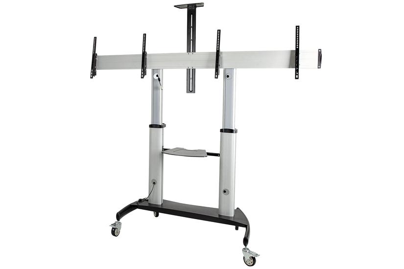 StarTech.com Dual TV Cart for 37-60in VESA TVs up to 110lb (50kg) each, Height Adjustable TV Mount, Mobile Display Cart w/ Webcam & Equipment Shelves, Lockable Casters, TV Cart on Wheels - Rolling TV Stand (STNDMTVDUO) vagn - för 2 skärmar/böjda bildskärmar