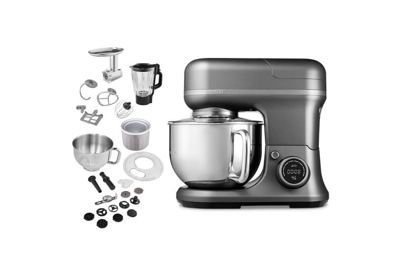 MEDION Foodprocessor - 5 L - 1200 W - Rustfrit stål - 8 - Grå - Plast