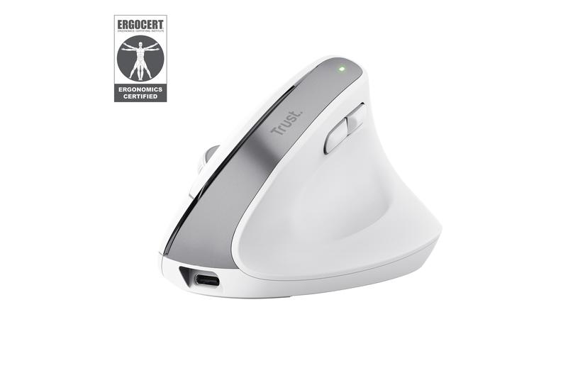 Trust Bayo+ - vertikal mus - flera enheter - 2.4 GHz, Bluetooth - vit