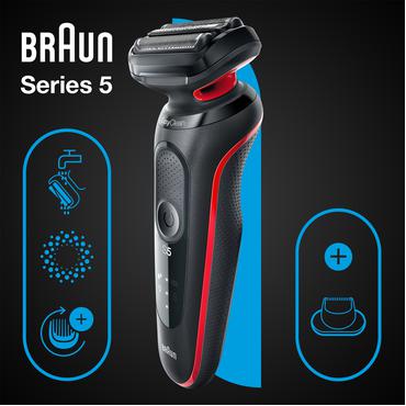 Braun Series 5 51-R1200S barbermaskine til ham Folie shaver Trimmer Sort, R&oslash;d