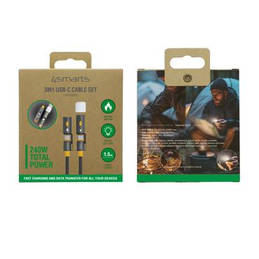 4smarts 3in1 USB-C Kabelset Explorer 240W 1,5m schwarz
