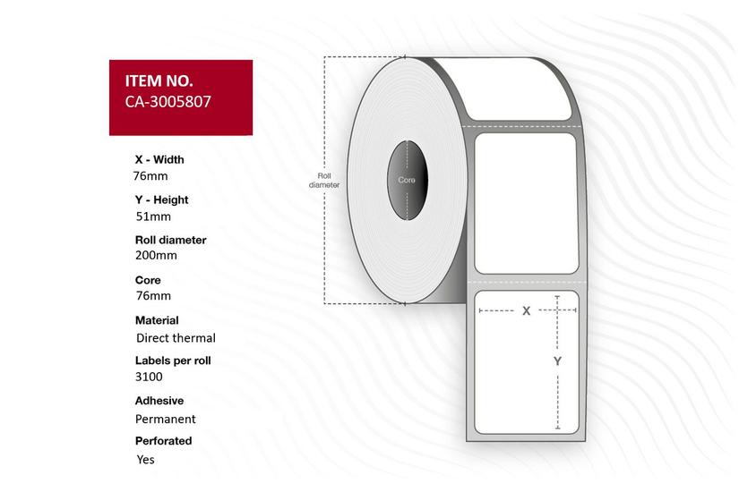 Label 76 x 51mm, core 76mm,