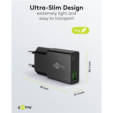 USB-C&trade; PD GaN Dual Fast Charger Slim (30 W)