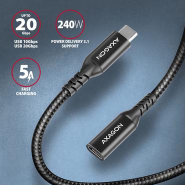 AXAGON BUCM32-CF05AB prodlužovac&iacute; kabel USB-C (M) &amp lt -&amp gt  USB-C (F), 0.5m, USB 20Gbps, PD 240W ALU oplet