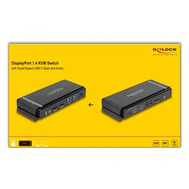 Delock - omkopplare f&ouml;r tangentbord/video/mus/ljud/USB - DisplayPort 1.4 KVM Switch 8K 60 Hz with USB 5 Gbps and Audio