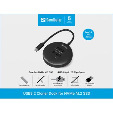 Sandberg 136-72 drev dockingstation USB 3.2 Gen 2 (3.1 Gen 1) Type-C Sort